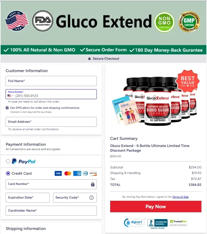 Gluco Extend secure checkout after Buy Now